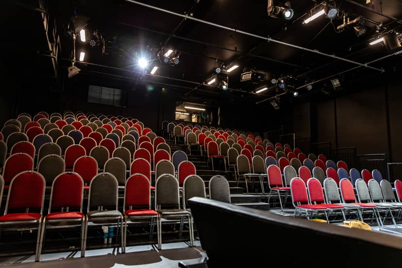 King's Head Theatre auditorium with tiered seating, perfect for performances and events.