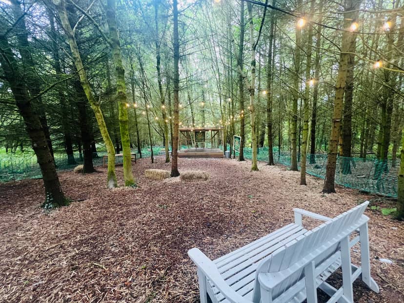 Woodland STAGE at The Strines Nightingale, a serene outdoor event space for gatherings.