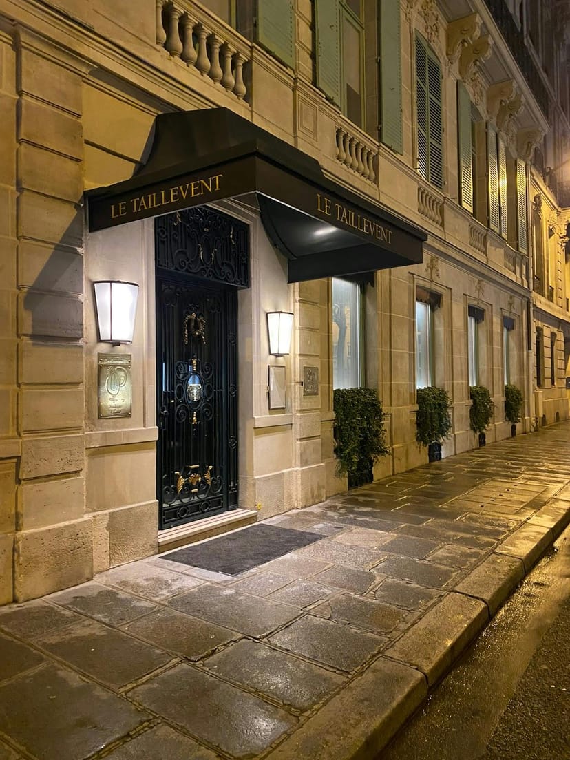 Elegant restaurant entrance at Le Taillevent, perfect for upscale corporate events.