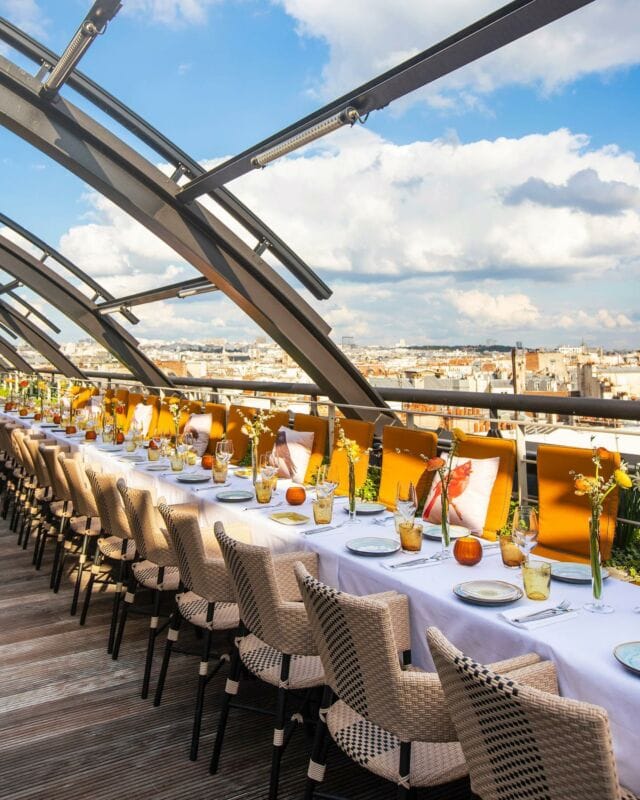 Saint Eustache Lounge rooftop terrace with elegant table setting for upscale events.