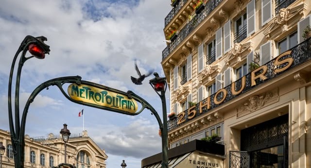 Dunkerque at 25hours Hotel, featuring iconic Métropolitain sign for events and accommodations.
