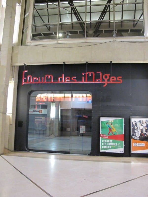 Entrance to Forum des Images, a modern venue for film screenings and cultural events.