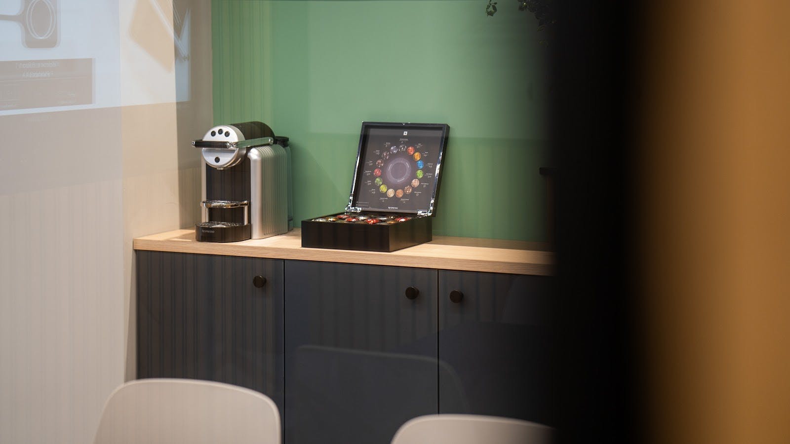 Boardroom in Orbit Spaces with coffee machine, ideal for meetings and events.