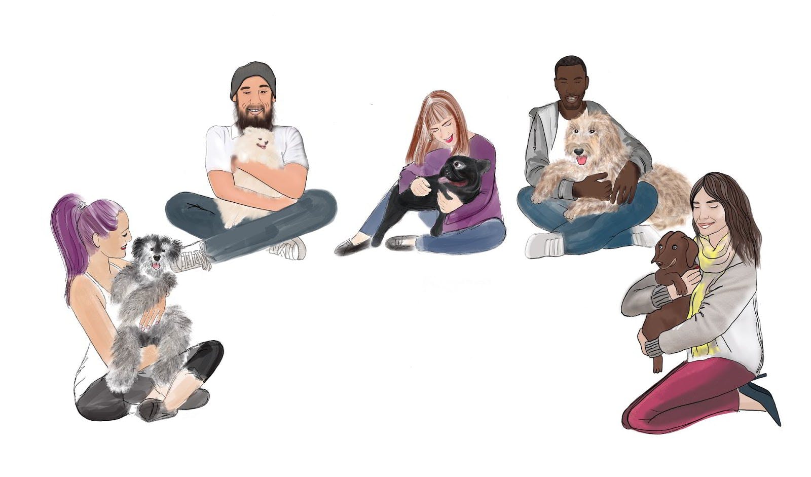 Diverse group enjoying dog-friendly Brand Activations at The Cuddle Club event. - Banner