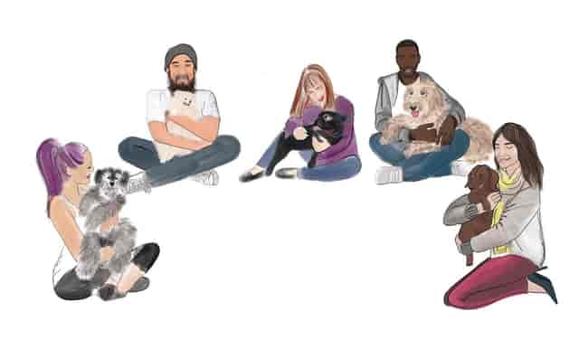 Diverse group enjoying dog-friendly Brand Activations at The Cuddle Club event.