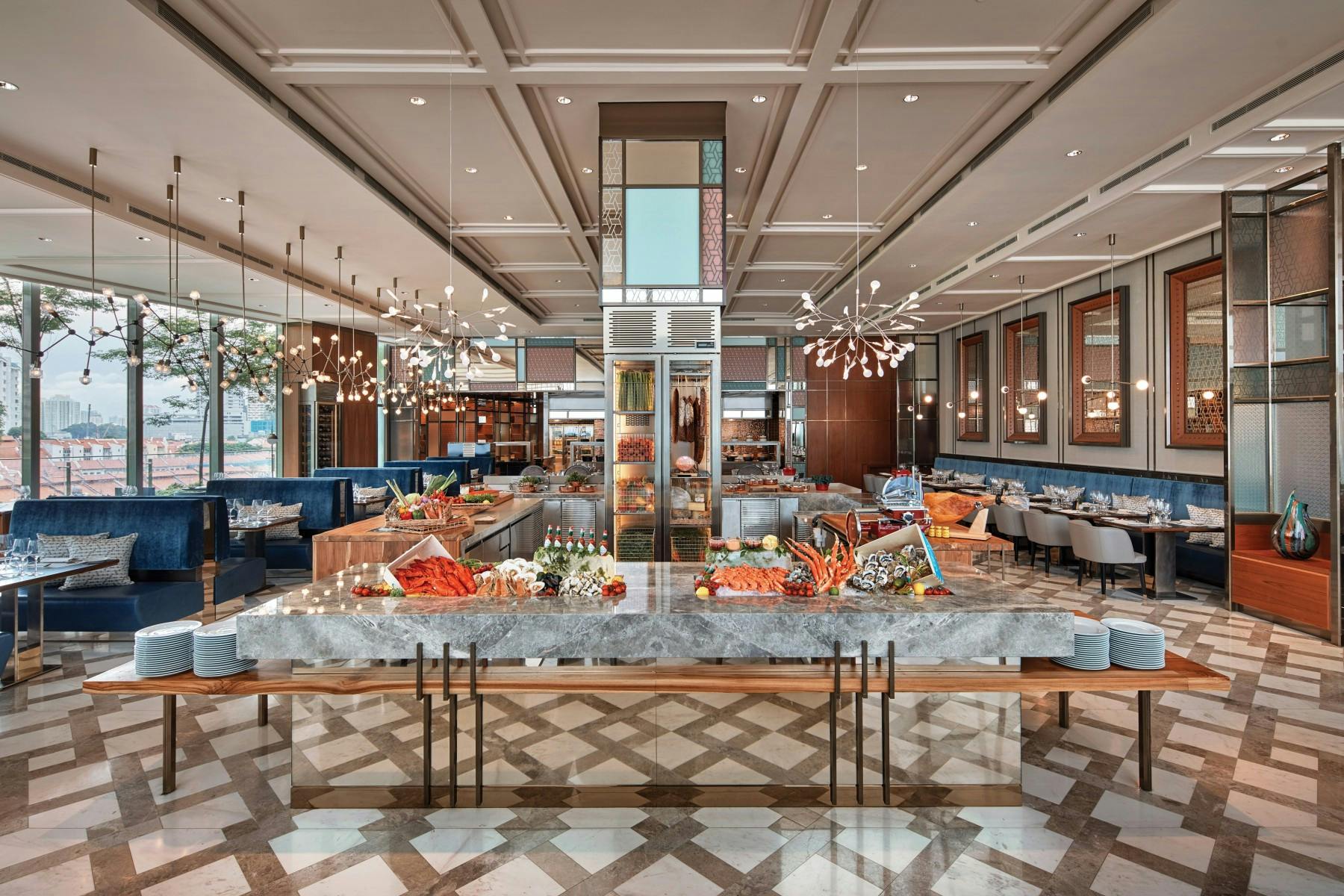 Elegant dining space at Angsana, Sofitel Singapore for upscale events and receptions.