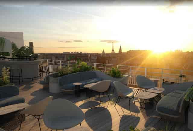 Rooftop garden venue at Hotel Dame des Arts, perfect for upscale cocktail receptions.
