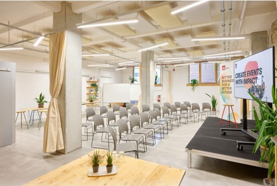 Elephant in Impact Hub Berlin, modern event space for workshops and seminars.