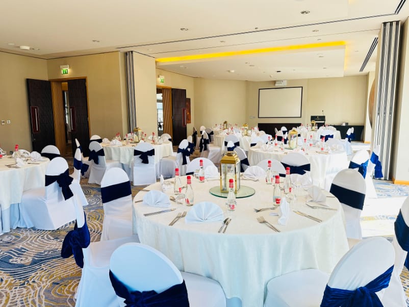 Elegant event space at Address Dubai Mall, set for formal gatherings and presentations.