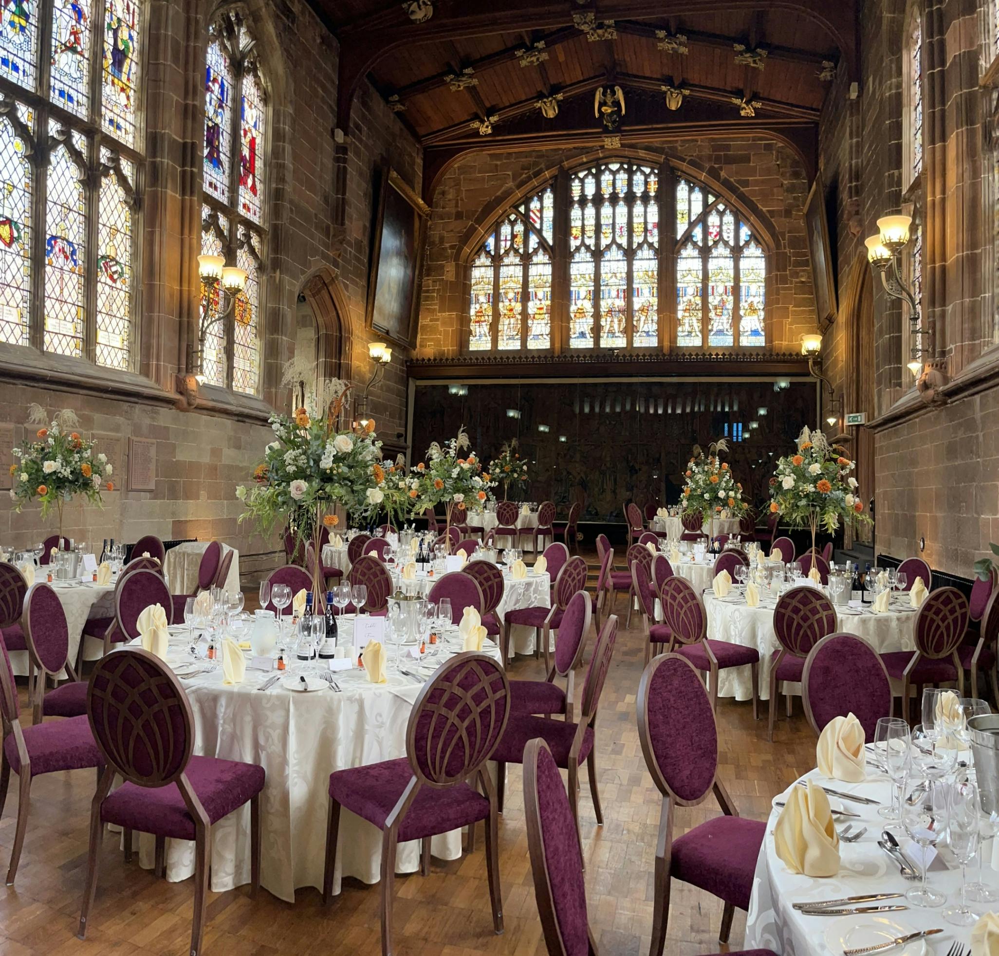 Elegant banquet hall in St. Mary's Coventry, perfect for weddings and formal events.