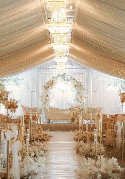 Elegant Banqueting Hall in Fennes with draped ceiling, ideal for weddings and upscale events.