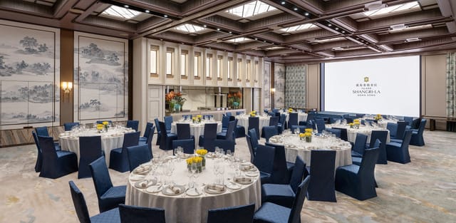 Atrium I & II at Island Shangri-La, elegant dinner setup for corporate events.