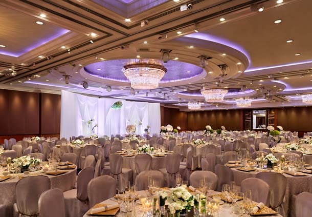 JW Marriott Ballroom in Hong Kong, elegant banquet hall for weddings and corporate events.
