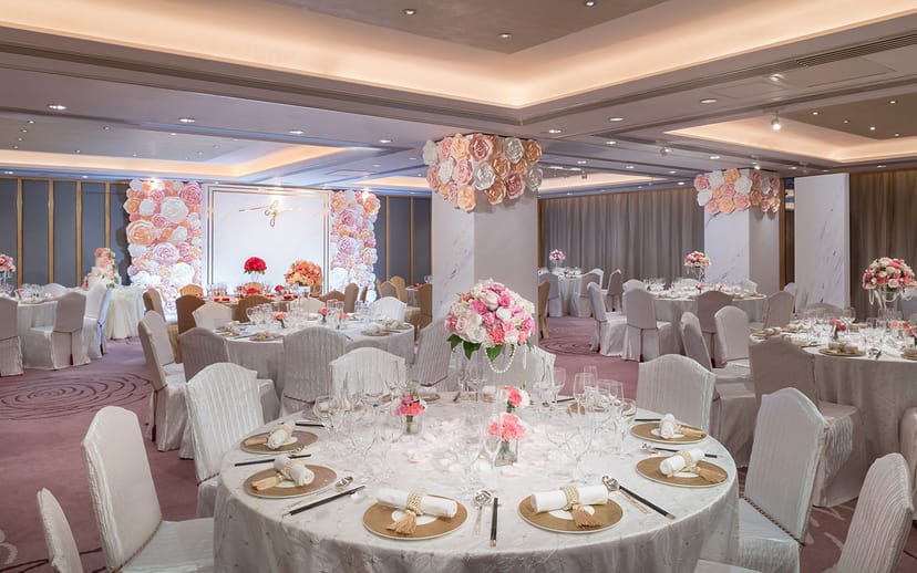 Elegant banquet hall at Marco Polo HongKong Hotel, perfect for weddings and upscale events.