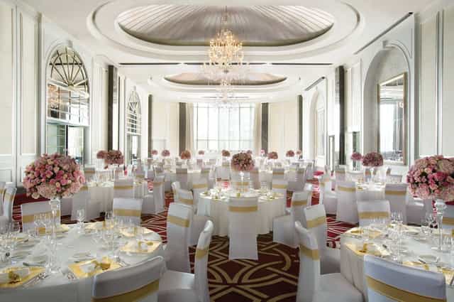 Elegant Grand Ballroom in The Langham, Hong Kong, ideal for weddings and corporate galas.