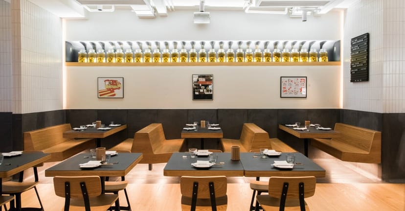 Modern restaurant backroom at Yardbird, ideal for intimate meetings and events.