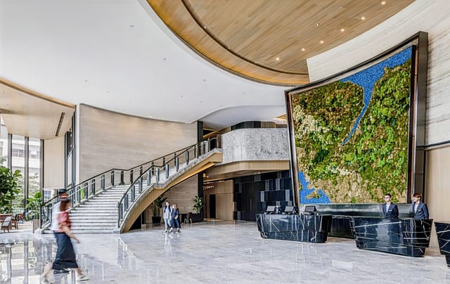 Modern lobby with elegant design for events at ALVA HOTEL BY ROYAL, ideal for conferences.