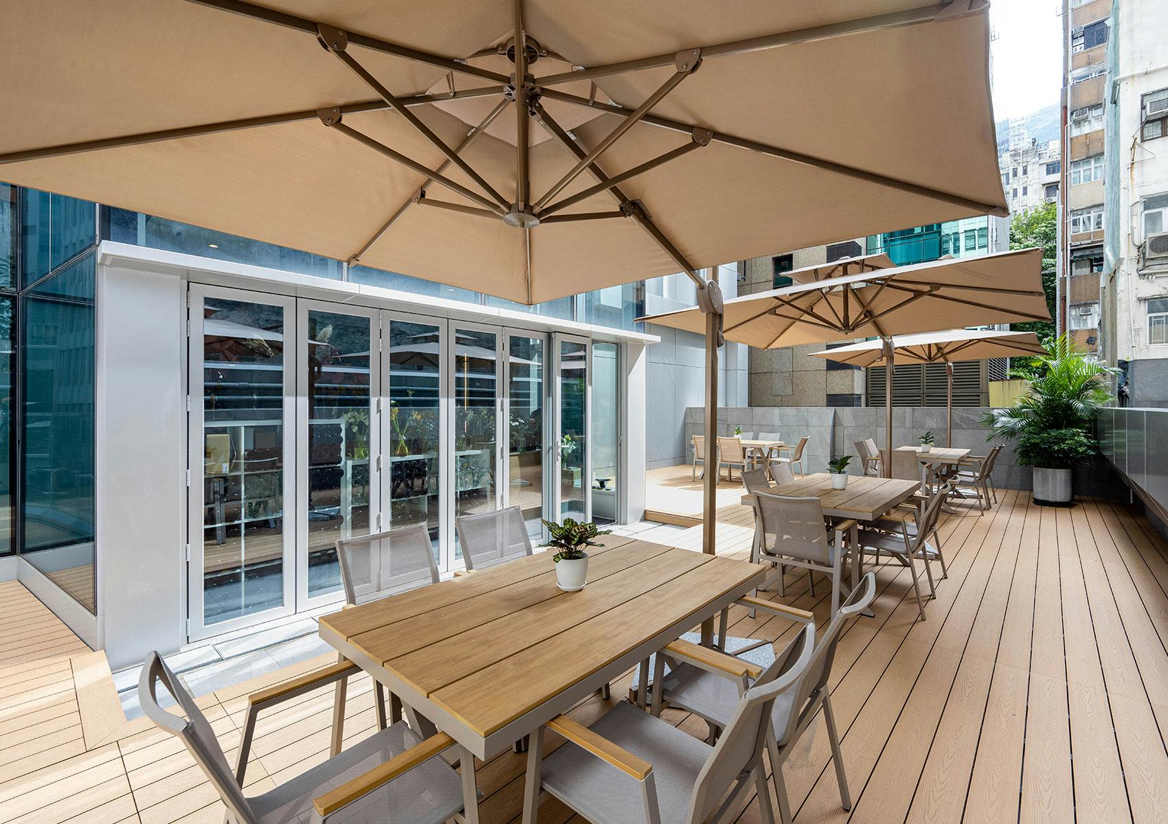 Stylish outdoor terrace at The Executive Centre for networking events and meetings.