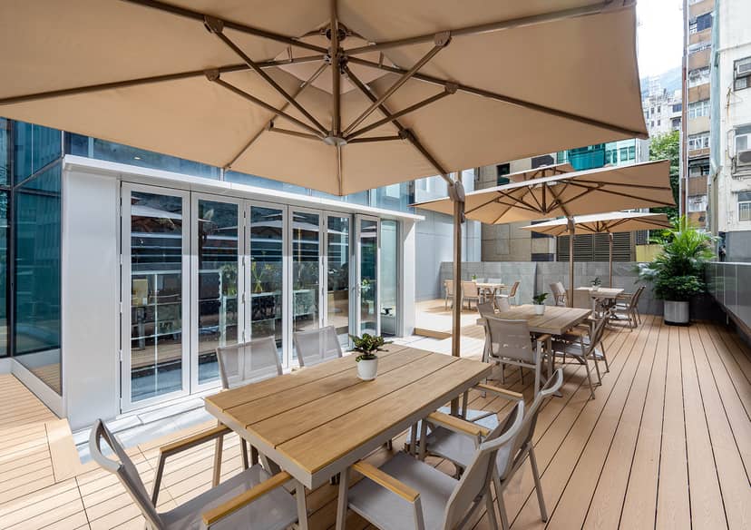 Stylish outdoor terrace at The Executive Centre for networking events and meetings.
