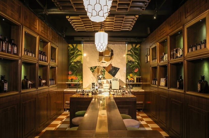 Stylish bar venue with warm wood tones for upscale events and intimate gatherings.