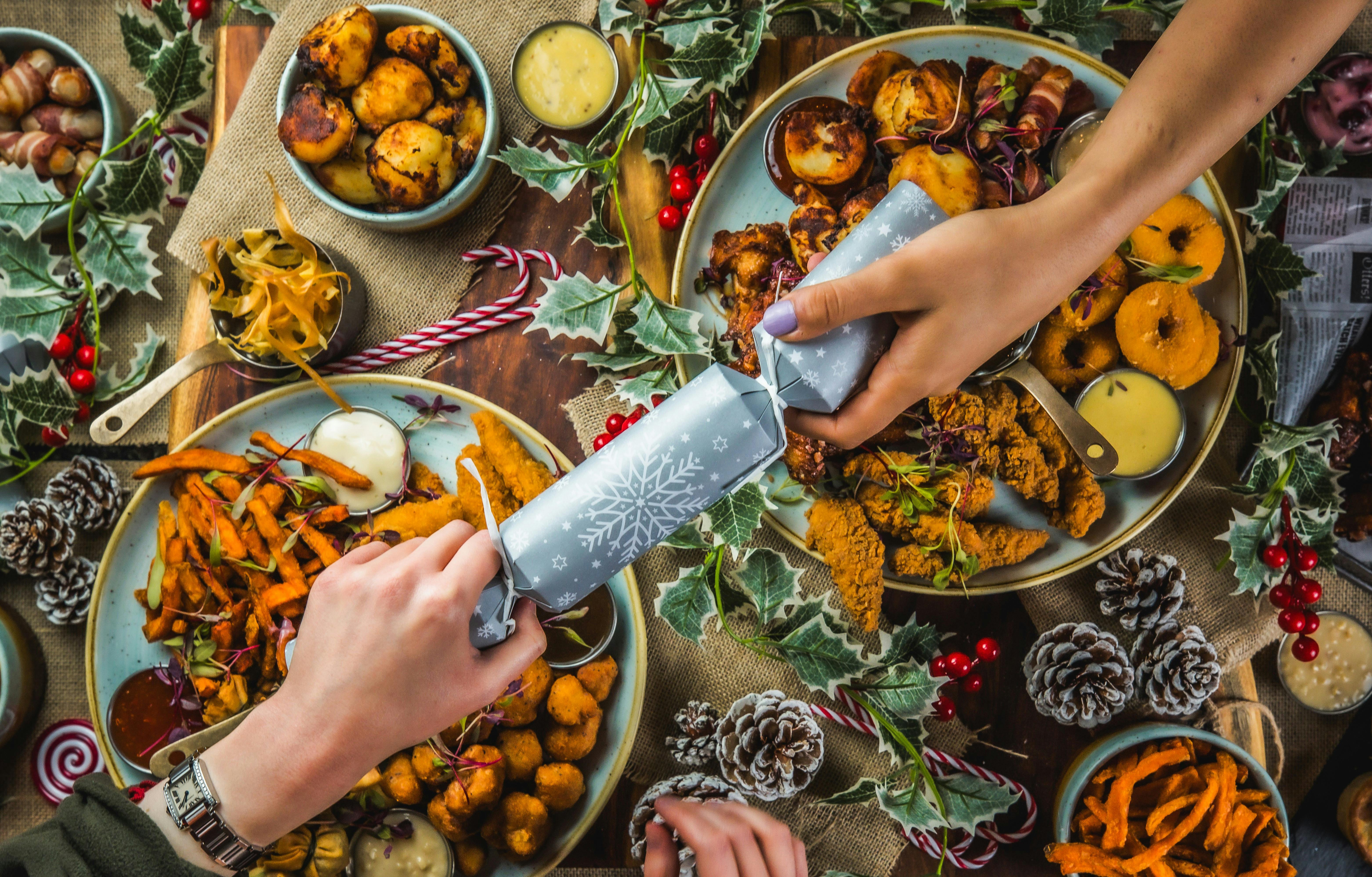 Festive table setting with seasonal dishes for Christmas parties in Belushis, Newquay.