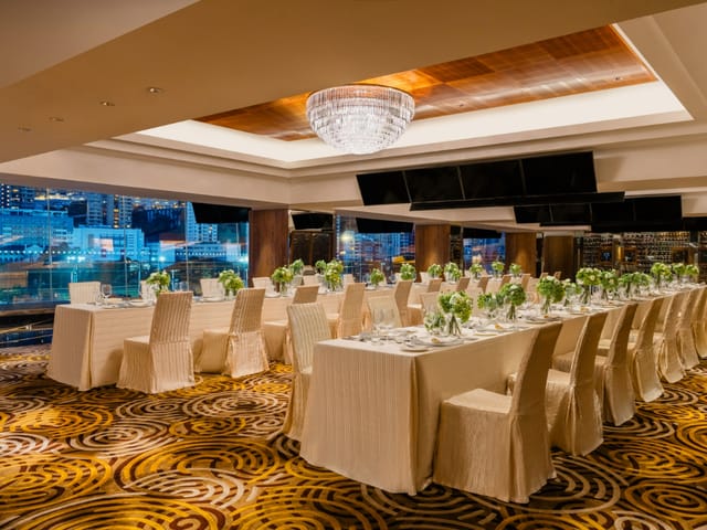 Chater Room at Hong Kong Jockey Club, elegant table setup for corporate events and receptions.
