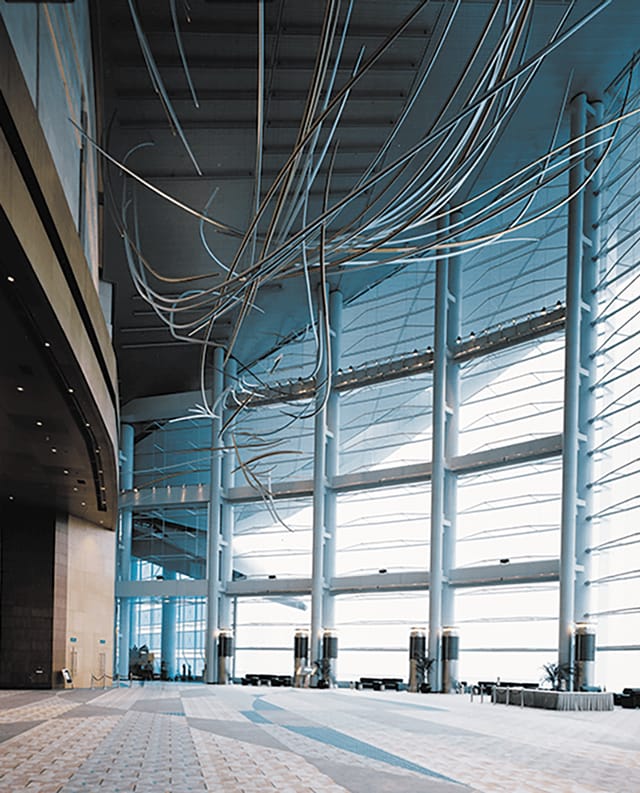 Modern conference room with large windows at Hong Kong Convention Centre for corporate events.
