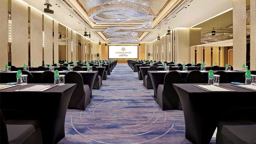 Grand Ballroom at Harbour Grand Kowloon, elegant conference setup for professional events.