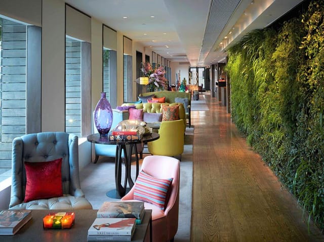 Stylish SEVVA lounge with vibrant decor, perfect for networking events and meetings.