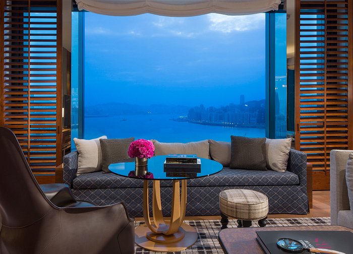 Victoria Suite lounge at Rosewood Hong Kong with waterfront view, ideal for events.
