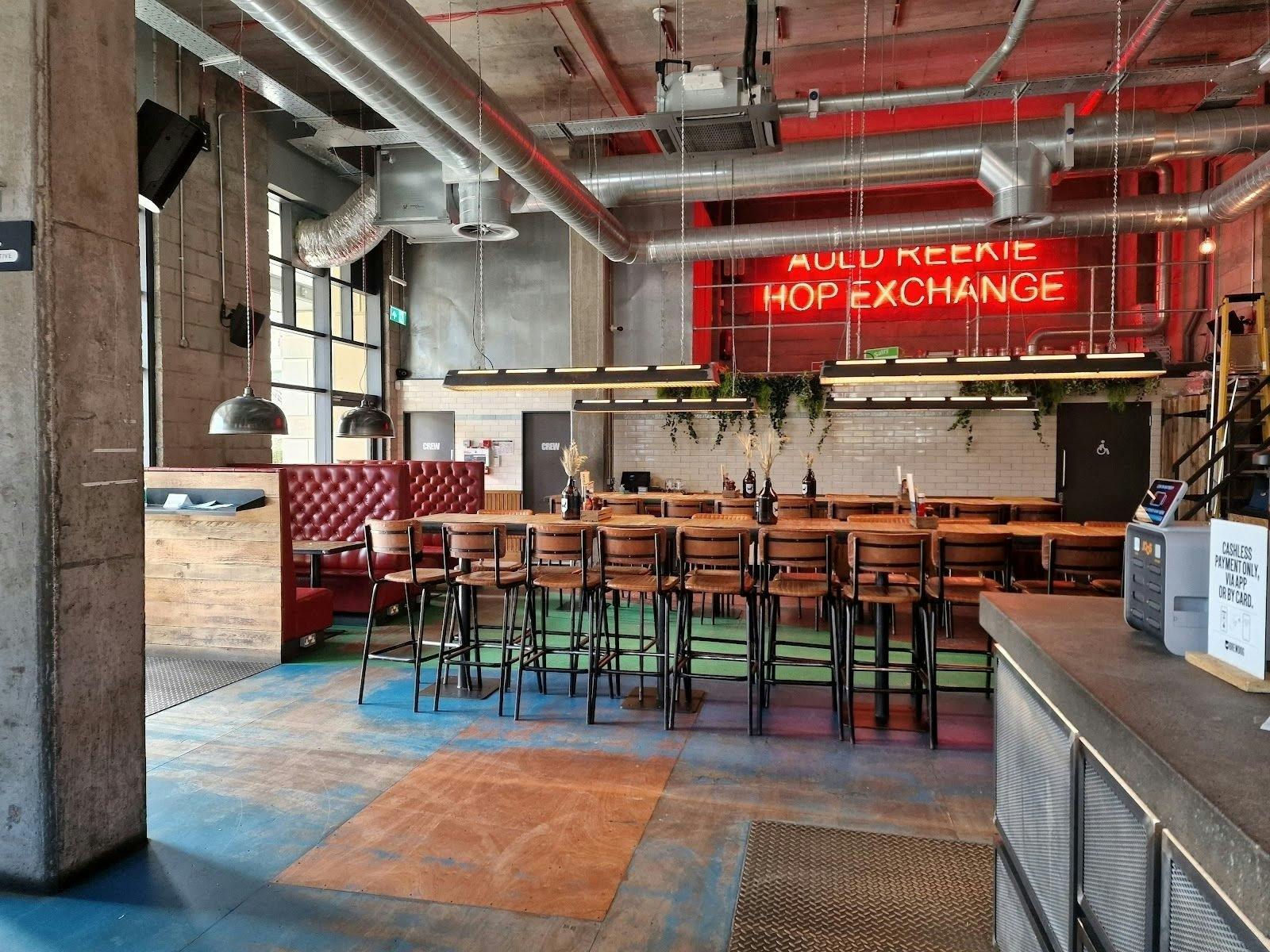 Modern industrial restaurant bar at BrewDog Lothian Road, ideal for casual events and meetings.