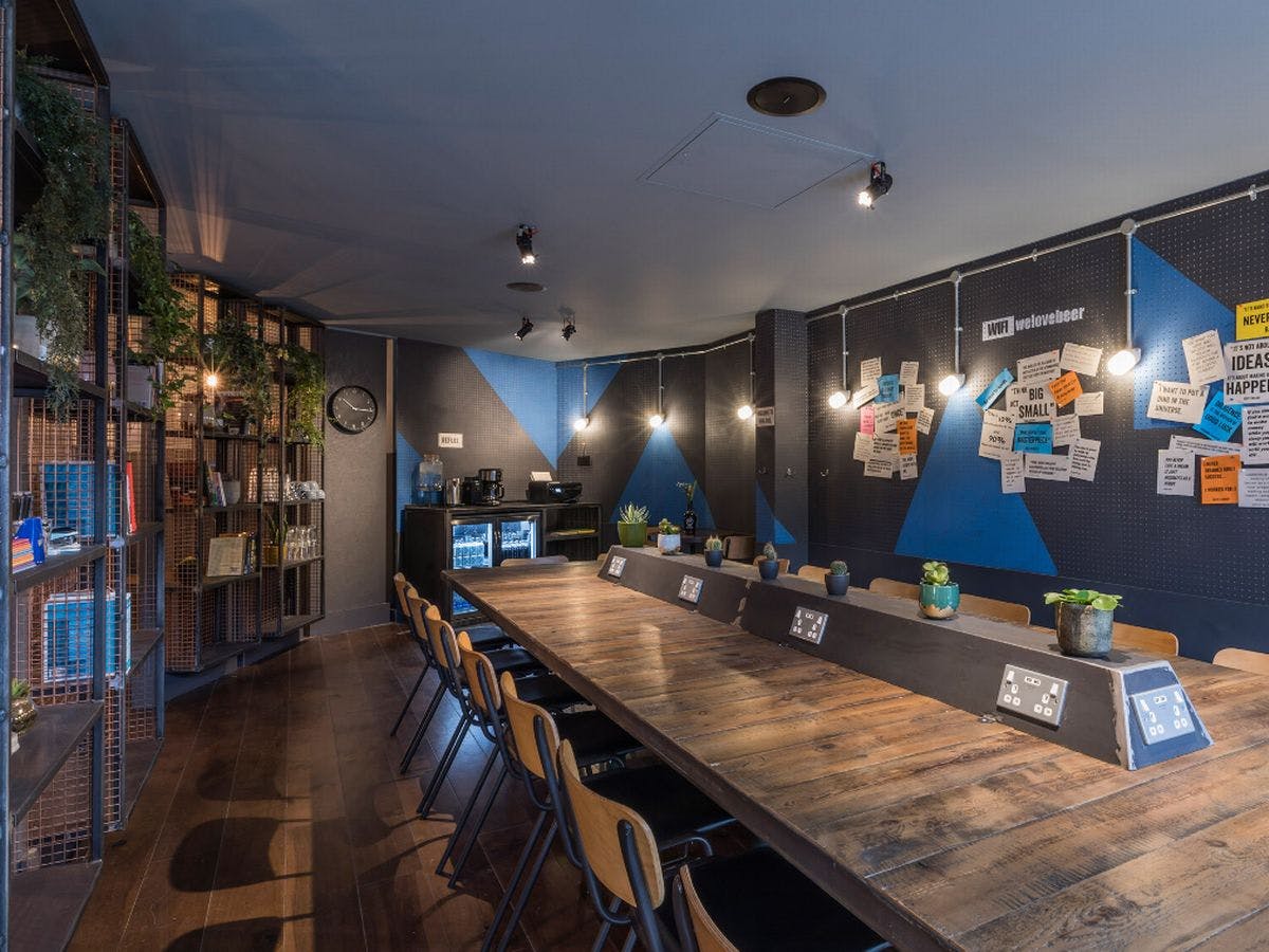 Modern meeting room at BrewDog Lothian Road, perfect for workshops and brainstorming sessions.