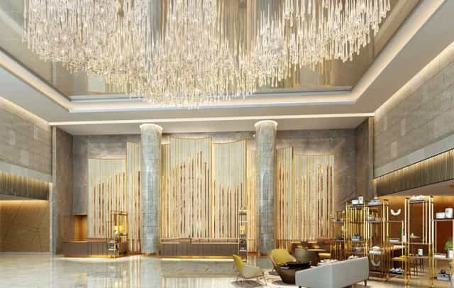 Grand Ballroom at Four Points Sheraton Hong Kong with elegant chandelier for events.