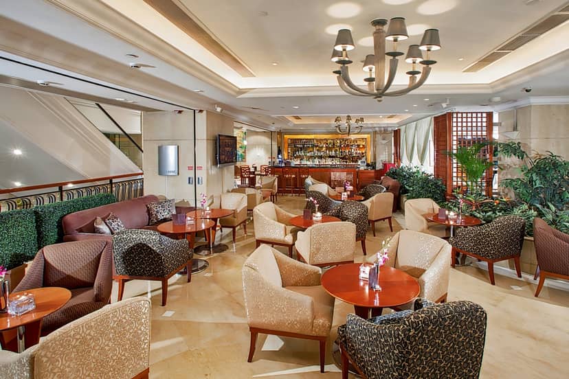 Sophisticated lounge in Harbour Plaza North Point for networking and meetings.