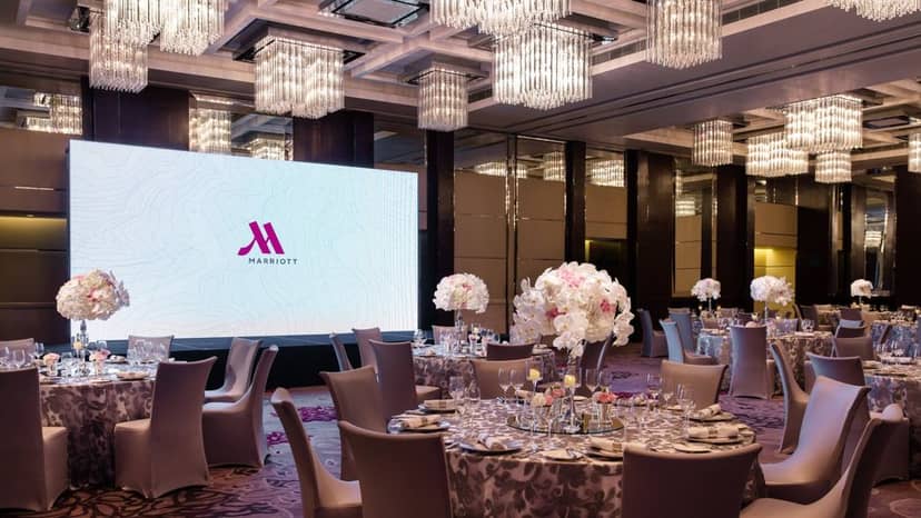 Elegant Grand Ballroom A+B/B+C at Hong Kong Marriott for corporate events and upscale gatherings.
