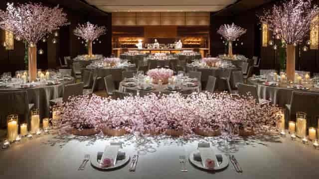 Elegant event space at Grand Hyatt Tokyo with cherry blossoms, ideal for weddings and gatherings.