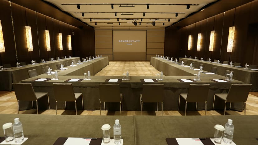 Corporate meeting room at Grand Hyatt Tokyo with U-shaped table setup for events.