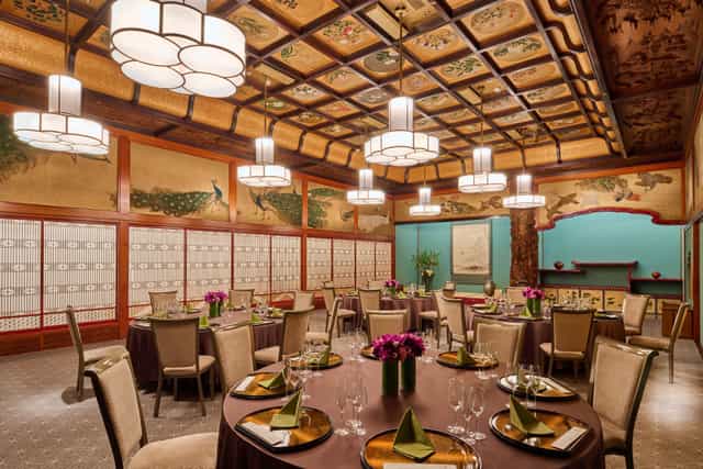 Elegant banquet hall at Hotel Gajoen Tokyo, ideal for upscale events and corporate meetings.