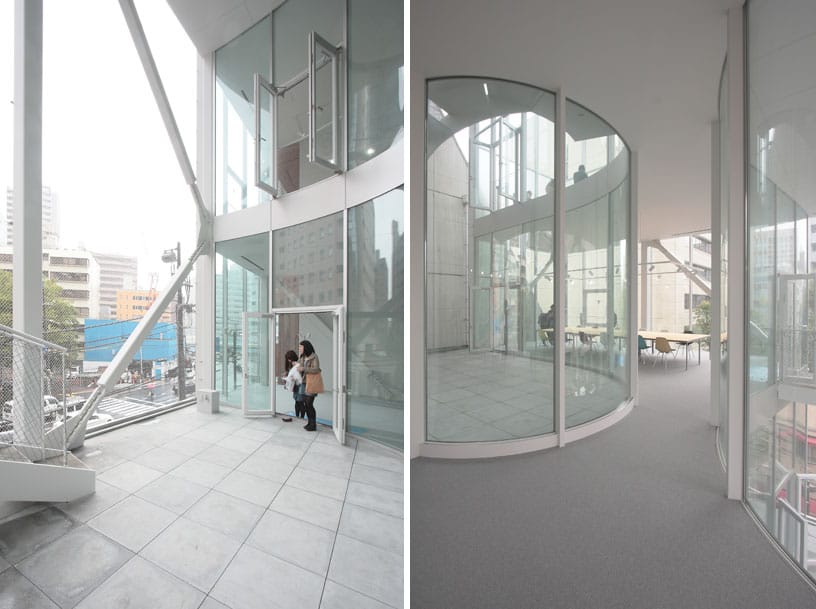 Modern glass-enclosed function room at SHIBAURA HOUSE for collaborative events.