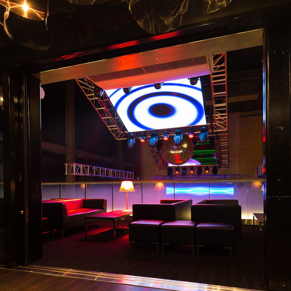 VVIP TERRACE in WOMB: modern event space with LED stage, perfect for parties and corporate events.