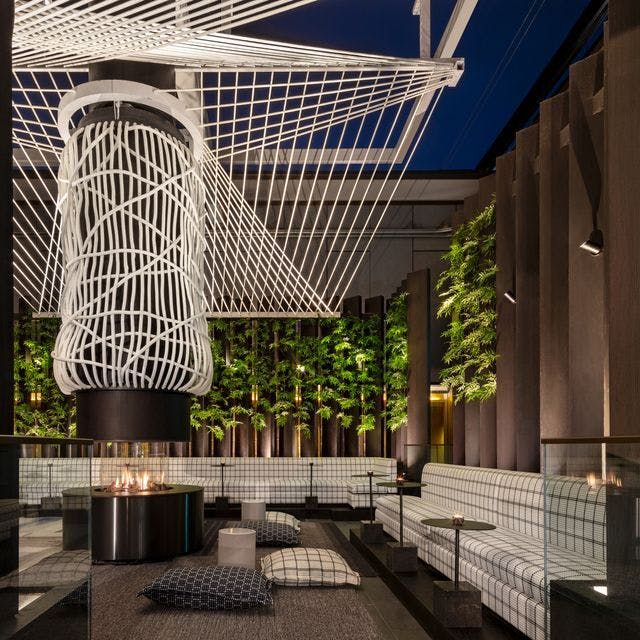 Shima Gardens event space with sculptural design, perfect for networking and gatherings.