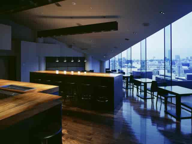 Modern event space with city views, ideal for networking and private gatherings.