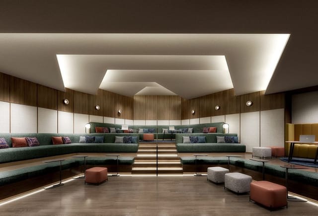 Modern tiered conference center in Hilton Tokyo, perfect for workshops and presentations.