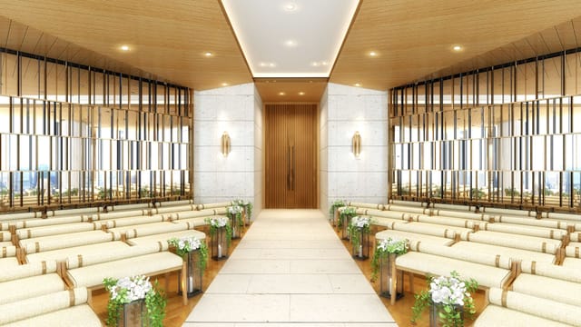 Modern conference center with elegant seating, ideal for weddings and corporate events.