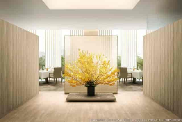 Elegant event space at Le soleil, featuring a striking floral arrangement for upscale gatherings.