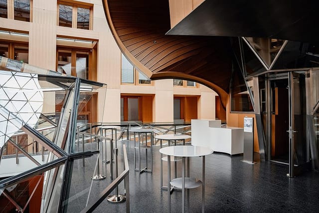 Modern event space in AXICA with sleek lines, ideal for networking and receptions.