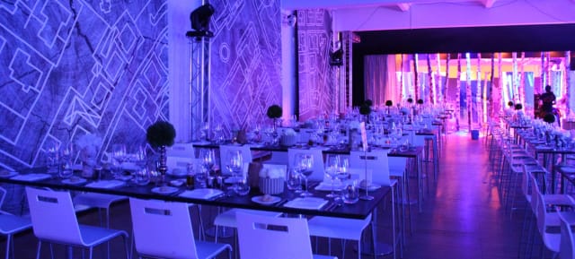 Elegant function room in Loewe Saal with ambient lighting for upscale events.