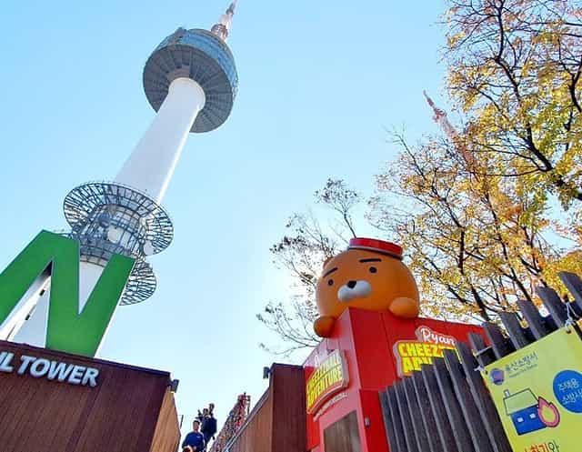 Observation Deck at N Seoul Tower with playful character, perfect for events and branding.