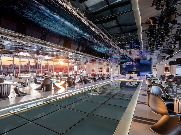 Modern event space in Seoul Dragon City with panoramic views and sleek design.