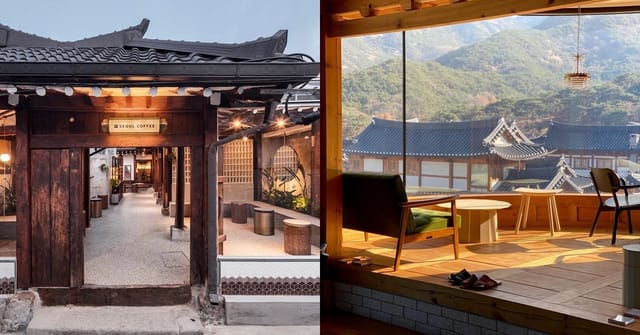 Bamboo Room at The Place Seoul: rustic outdoor corridor and modern indoor meeting space.